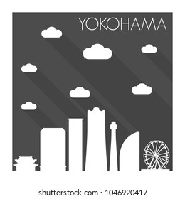 Yokohama Japan Skyline City Flat Silhouette Design Background Illustration.