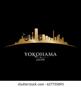 Yokohama Japan skyline Detailed vector silhouette