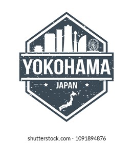 Yokohama Japan Travel Stamp Icon Skyline City Design Tourism.