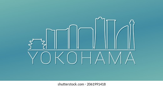 Yokohama, Kanagawa, Japan Skyline Linear Design. Flat City Illustration Minimal Clip Art. Background Gradient Travel Vector Icon.