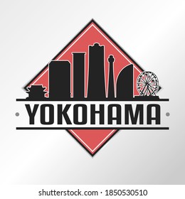 Yokohama, Kanagawa, Japan Skyline Logo. Adventure Landscape Design Vector Illustration.