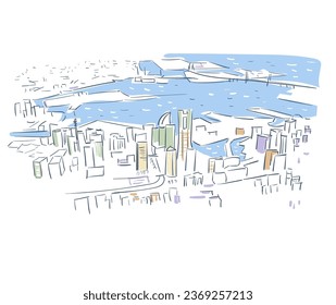 Yokohama Kanagawa Japan vector sketch city illustration line art sketch
