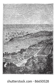 Yokohama in Kanagawa Prefecture, Japan, during the 1890s, vintage engraving. Old engraved illustration of Yokohama. Trousset encyclopedia (1886 - 1891).