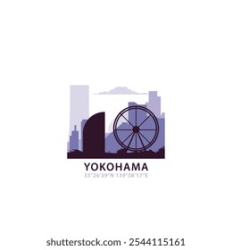 Yokohama logo with skyline, cityscape retro vector icon. Japan city horizon, facade, travel logotype