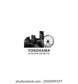 Yokohama panorama, vector badge, skyline logo and icon. Japan city horizon logotype with landmarks and building silhouettes. Isolated foggy abstract gradient graphic