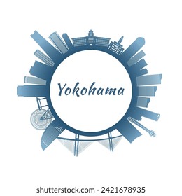 Yokohama skyline with colorful buildings. Circular style. Stock vector illustration.