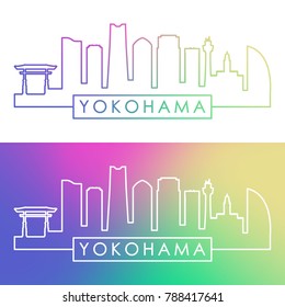 Yokohama skyline. Colorful linear style. Editable vector file.