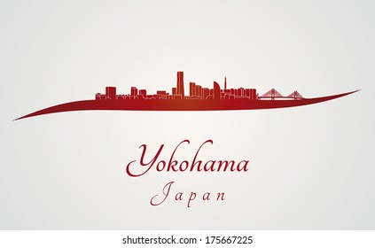 Yokohama skyline in red and gray background in editable vector file