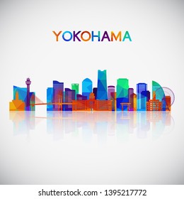 Yokohama skyline silhouette in colorful geometric style. Symbol for your design. Vector illustration.