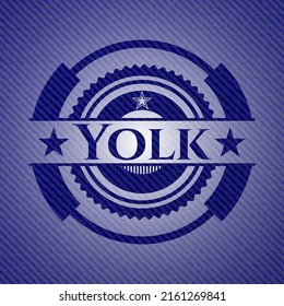 Emblema yolk con textura jean. Ilustración vectorial. Detallado. 