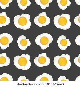 Yolk Fried Egg Emoji Pattern. Traditional Breakfast Food Seamless Background Symbols. Silhouette Emoticon Cooking Design Vector.