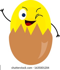 yolk winking cartoon character with a cute smile an object sitting in an eggshell food concept