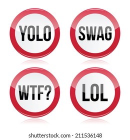 YOLO, swag, WTF, LOL vector signs 