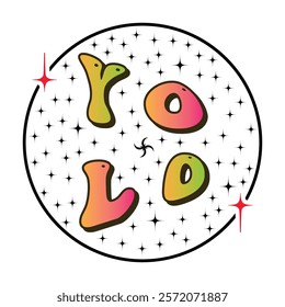 YOLO Typography T Shirt Design with Gradient Colors and Sparkling Background