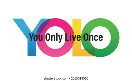 Ilustración del vector de palabras YOLO. Solo Vives Una Vez. Texto de arcoiris de color. Cartel del vector. Concepto corporativo. Texto degradado. Cartas de transparencia. Ilustración del vector