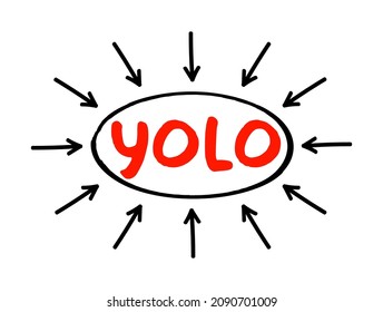 YOLO - You Only Live Once acronym text with arrows, concept for presentations and reports