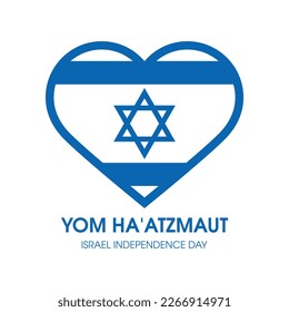 Yom Ha'atzmaut Israel Independence Day vector illustration. Flag of Israel in heart shape icon vector isolated on a white background. Important day