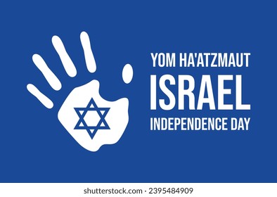 Yom Ha'atzmaut Israel Independence Day poster vector illustration. Hand print with star of david vector. Israeli flag handprint icon. Flag of Israel graphic design element. Important day
