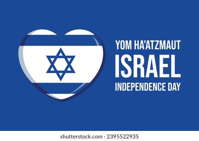 Yom Ha'atzmaut Israel Independence Day poster vector illustration. Flag of Israel in heart shape icon vector isolated on a blue background. Israeli flag graphic design element. Important day