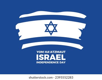 Yom Ha'atzmaut Israel Independence Day poster vector illustration. Grunge Flag of Israel icon vector isolated on a blue background. Paintbrush Israeli flag graphic design element. Important day