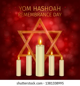 Yom Hashoah background. Holocaust Remembrance Day vector illustration. Jewish Star of David and burning candles. Easy to edit template for poster, sign, banner, postcard, flyer, etc.