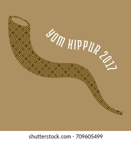 Yom kippur 2017 with shofar horn for rosh Hashanah, Israel new year, flat design