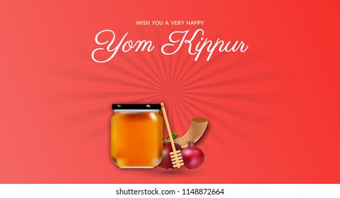 Yom Kippur banner design and illustration with orange background and shofar. vector illustration.