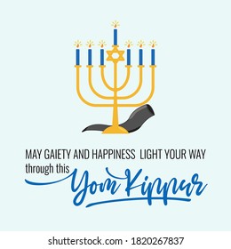 Yom Kippur celebration day poster with Hanukkah candle and horn, use for social media post and greeting card