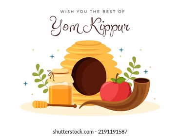 Yom Kippur Celebration Hand Drawn Cartoon Flat Illustration to Day of Atonement in Judaism on Background Design