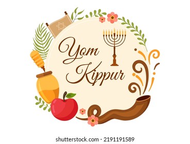 Yom Kippur Celebration Hand Drawn Cartoon Flat Illustration to Day of Atonement in Judaism on Background Design