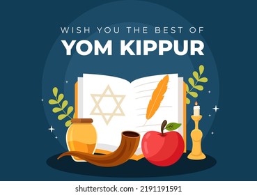 La celebración de Yom Kippur dibujó una ilustración plana del día de expiación del judaísmo en el diseño de fondo