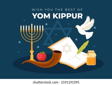 Yom Kippur Celebration Hand Drawn Cartoon Flat Illustration to Day of Atonement in Judaism on Background Design