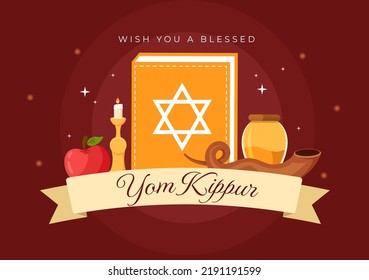 La celebración de Yom Kippur dibujó una ilustración plana del día de expiación del judaísmo en el diseño de fondo