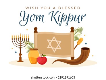 La celebración de Yom Kippur dibujó una ilustración plana del día de expiación del judaísmo en el diseño de fondo