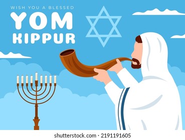 Yom Kippur Celebration Hand Drawn Cartoon Flat Illustration to Day of Atonement in Judaism on Background Design