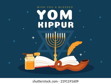 Yom Kippur Celebration Hand Drawn Cartoon Flat Illustration to Day of Atonement in Judaism on Background Design