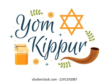 Yom Kippur Celebration Hand Drawn Cartoon Flat Illustration to Day of Atonement in Judaism on Background Design