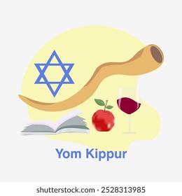 Yom Kipur Celebration Vetor, Ilustração para o Dia da Expiação no Judaísmo e para o Feriado Judaico em um Fundo. Fé judaica.