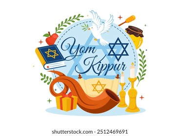 Celebração do Yom Kipur ou Desejo-lhe uma Ilustração Vetorial do Dia Abençoado para o Dia da Expiação no Judaísmo e para o Feriado Judaico em um Fundo