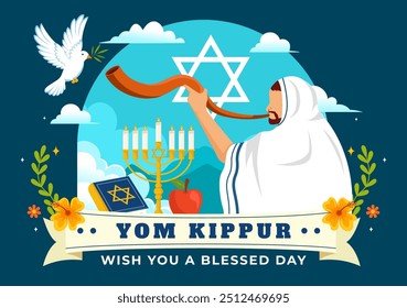 Celebração do Yom Kipur ou Desejo-lhe uma Ilustração Vetorial do Dia Abençoado para o Dia da Expiação no Judaísmo e para o Feriado Judaico em um Fundo