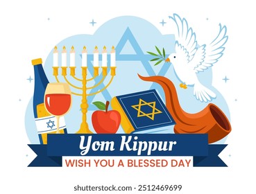 Yom Kippur Celebration or Wish You a Blessed Day Vector Illustration for the Day of Atonement in Judaism and for the Jewish Holiday in a Background