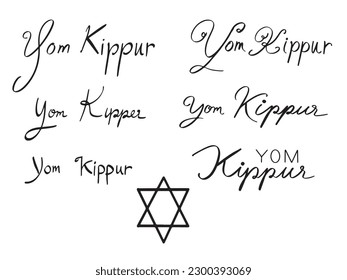 Yom kippur font text calligraphy symbol sign logo banner design jewish vector illustration lettering word happy yom kippur celebration festival horn hashana rosh shofar concept quote print decoration 