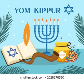 Yom Kippur Greeting Card Candles Apples Stock Vector (Royalty Free ...