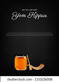 yom kippur greeting card, poster, flyer and background design illustration with shofar and honey. Jewish holiday background. vector illustration.