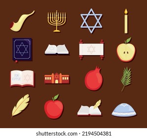 Yom Kippur Icon Set On Brown Background