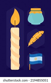 Yom Kippur Icon Set On Blue Background