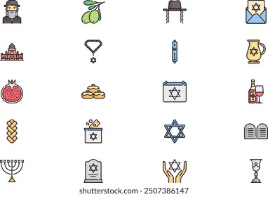 Yom kippur icons collection is a vector illustration with editable stroke.