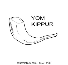 Yom Kippur. Yom Kippurim. Yom Kippur Card with Shofar - Horn on white background. For Jewish Holiday Yom Kippur. Shofar Hand Drawn vector illustration. Rosh Hashana, Yom Kippurim, Jerusalem, Israel