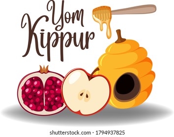 Jom-Kippur-Logo-Grußkartenvorlage oder Hintergrund mit Honig und Granatgrafik