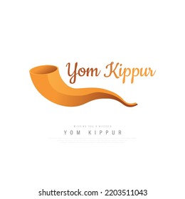 Yom Kippur, Shofar isolated on white background, vector illustration.